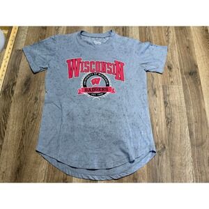 Pressbox University of Wisconsin Badgers T-Shirt Grey Curved Hem Womens Medium